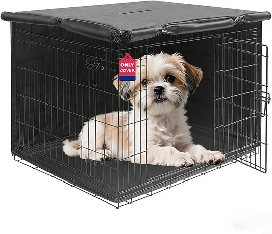 HiCaptain 24 inches Dog Crate Cover with ID Card Pocket, Heavy Duty Polyester Windproof Pet Kennel Universal Fit for 1 or 2 Doors Standard Wire (Grey) by HiCaptain