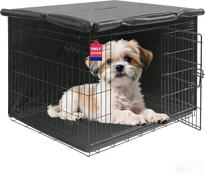 HiCaptain 24 inches Dog Crate Cover with ID Card Pocket, Heavy Duty Polyester Windproof Pet Kennel Universal Fit for 1 or 2 Doors Standard Wire (Grey) by HiCaptain