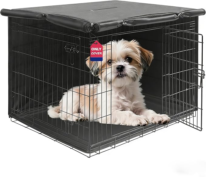 HiCaptain Breathable Dog Crate Cover 30 Inch, Durable Heavy Duty Kennel Cover, Dual Zippered Panels, Windproof Waterproof UV-Resistant (Grey) by HiCaptain