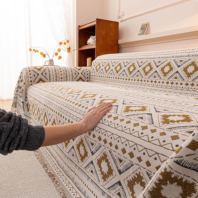 ROOMLIFE Couch Cover 3 Cushion Sofa, Washable Non Slip Furniture Sofa Protector Cover, Soft Chenille Sofa Slipcovers Sectional L Shape Dogs Couch Cover Throw Blanket with Tassels 71''X150'' - Image 9