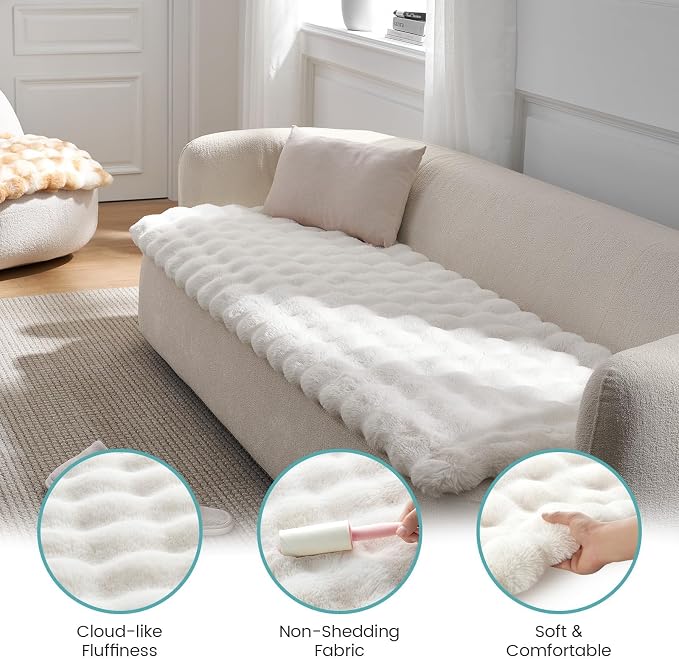 COZY KISS Couch Cover for Dogs Washable, Ultra Soft Faux Fur Pet Sofa Pad for Car Seat Protector, Liquid Pee Proof Cat Mat, Warm Pad for Dresser Top, 27.5x59 inch, Cream - Image 3