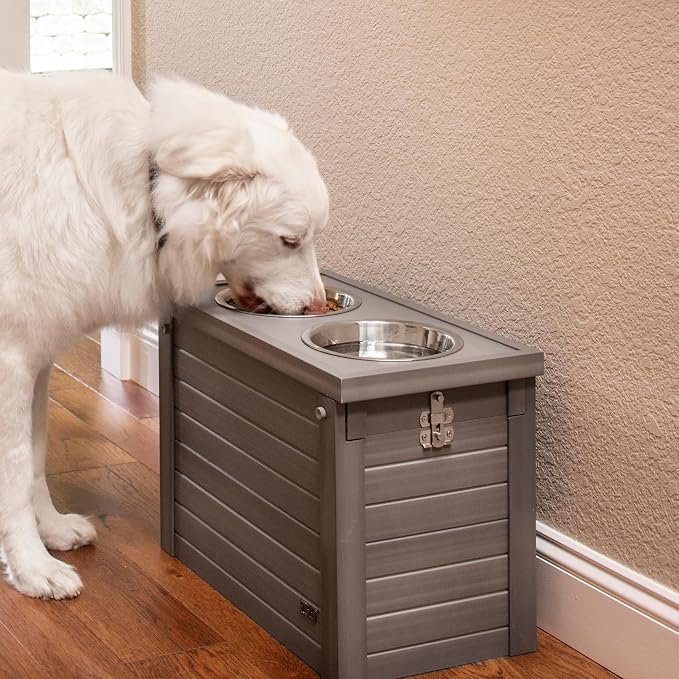 New Age Pet ECOFLEX Piedmont 2-Bowl Elevated Dog Feeder with Sliding Lid Storage Bin - Grey, Ideal for Small Spaces and Taller Dogs, Easy to Clean and Assemble, Non-Toxic and Moisture Resistant - Image 5