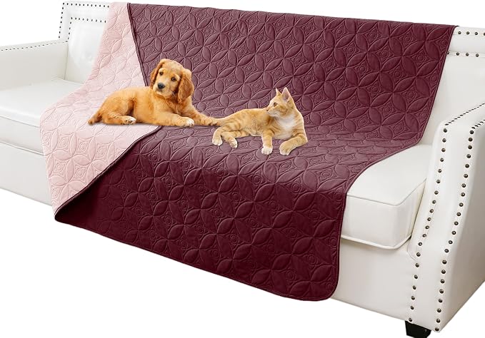 Waterproof Couch Cover for Dogs - Washable Pets Furniture Protector | TPU Leak-Proof Liner, Lightweight & Reversible, Fits Chair, Sofa, Bed, 52" x 82" , Burgundy/Pink by TuffeelHome