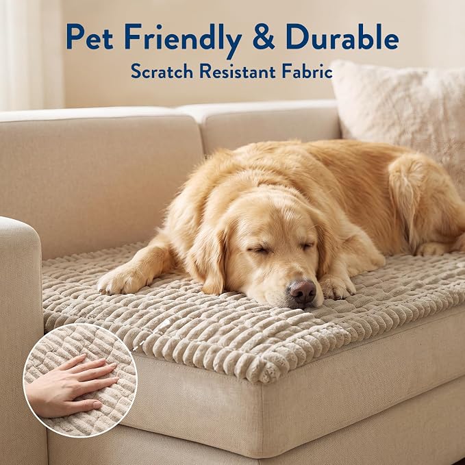 SureFit Couch Covers for Dogs,Non-Slip Washable Pet Friendly Sofa Protector | Non-Slip Paw Print Grip,Sofa Slipcovers for 2 Cushion Couch,Soft Thick Furniture Protector for Sofa Cushions(28"x60"Khaki) - Image 3