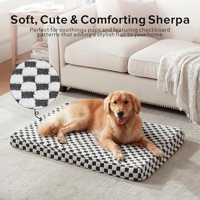 JOEJOY Dog Bed for Large Dogs, Large Orthopedic Dog Bed with Removable Washable Cover, Cute Modern Plush & Memory Egg Crate Foam Dog Bed, 36 x 27 inch, Grey - Image 2