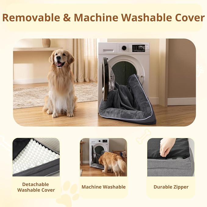 EGOHOME Orthopedic Dog Bed with Sides for Large Dogs 36x27x6.5in Grey | Water Resistant Egg Crate Foam Dog Couch with Removable Washable Cover & Non-Slip Bottom, Comfort Support Pet Sofa - Image 6