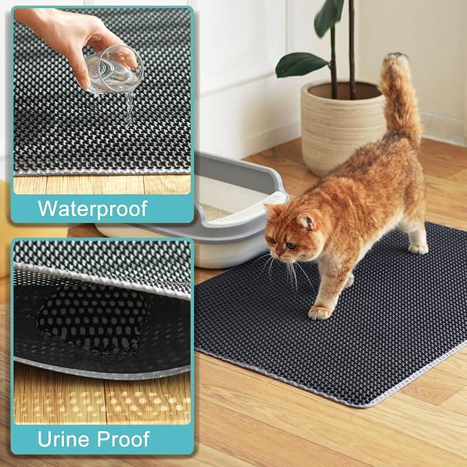 XL Cat Litter Mat, Longer 28"x47", Litter Box Mats Extra Large for Cats | 2-Layer Honeycomb Extended Design to Less Mess, Anti-Tracking, Waterproof Non-Slip, Keeps floor clean.Mengbu(Dark Grey) - Image 4