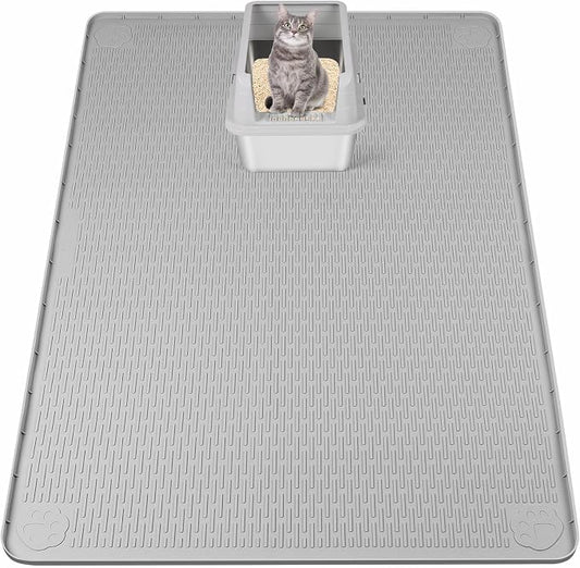 Silicone Cat Litter Mat for Litter Box 50”x35” Large Cat Mat, Light Grey | Waterproof, Non-Slip, Leak-Proof Rug Mat with Lip, Easy to Clean, Extra Large Litter Catcher Mat for Floor by Bartuke