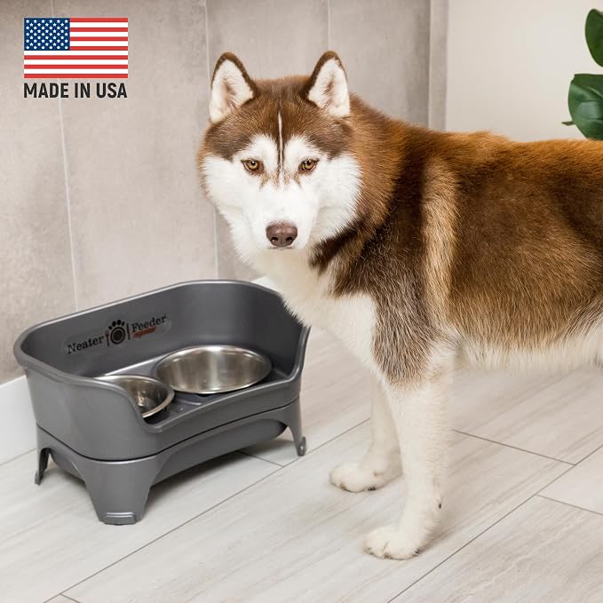 Neater Feeder Express Mess Proof Dog Bowls Elevated for Medium to Large Sized Breed, No Spill Raised Dog Food Bowl Stand, Stainless Steel Food and Water Bowl Set, Pet Dish Feeding Station, Grey - Image 2