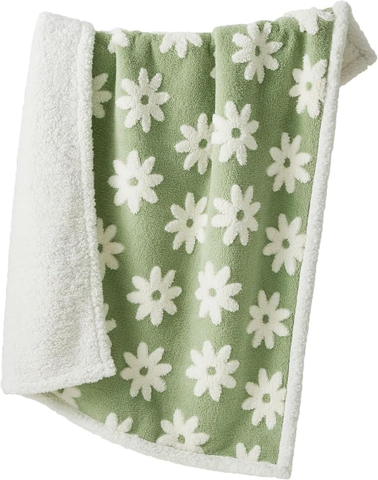 LE SURE Waterproof Dog Blankets for Medium Dogs Cute 3D Jacquard,30x40 | Puppy Blanket for Cat Aesthetic Gift, Warm Soft Sherpa Throw Washable, Reversible Pet Couch Protector, Flower Garden Green by Lesure