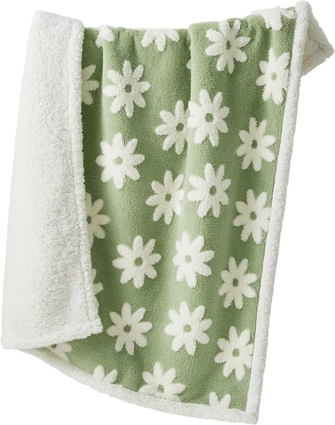 LE SURE Waterproof Blanket for Bed Cute Cozy 3D Jacquard, Twin（60x80） | Dog Blankets for Large Dogs, Pet Aesthetic Gift, Warm Soft Sherpa Throw, Reversible Couch Protector, Flower Garden Green - Image 7