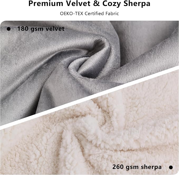 Waterproof Blanket for Bed - Dog Throw as Furniture Protector | Cozy Sherpa & Smooth Velvet, Reversible and Machine Washable, for Couch and bed, 86"x90", Grey - Image 2