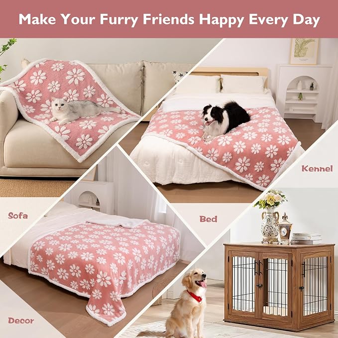Cute Waterproof Blanket for Dog Cat or Adult, 50"x60", Pink | 3D Textured Flower Pet Blanket for Bed Couch Sofa, Soft Liquid Pee Proof Pet Furniture Protector - Image 4