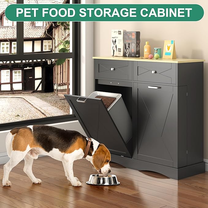 kepptory 37" High Dog Feeding Station with Storage Drawer, Pet Organizers and Storage Adjustable Shelf, Dog Feeder Station, Pet Storage Cabinet for Cats and Dogs (Black) - Image 6