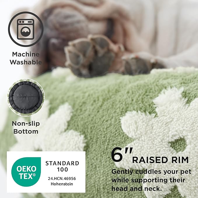 LE SURE Shown on TV Donut Cat Beds for Indoor Cats - Round Small Dog Bed Calming Gift for Pets, Cute Modern Home Decor Beds with Jacquard Shaggy Plush & Anti Slip Bottom, 20 Inch, Green - Image 3