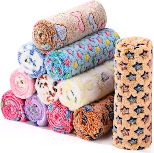 Tatuo 12 Pieces 41 x 30 Inch Dog Blanket Super Soft Warm Cat Sleep Mat Pet Kitten Doggy Fluffy Fleece Blankets with Cute Dog Paw Bone Star Elephant Patterns Printed Fluffy Blanket for Small Cat Puppy by Tatuo