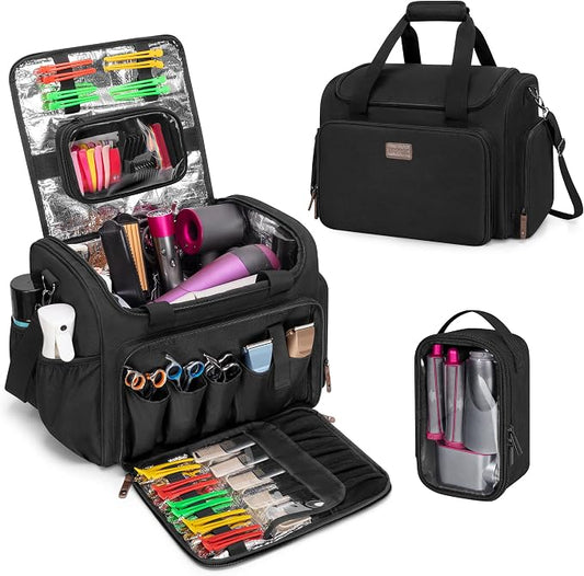 BAFASO Large Insulated Hairdresser Bag with 2 Removable Pouches, Black | with a Semi Detachable Divider, Hairstylist Traveling Bag Holds Various Hair Cutting Tools. by BAFASO