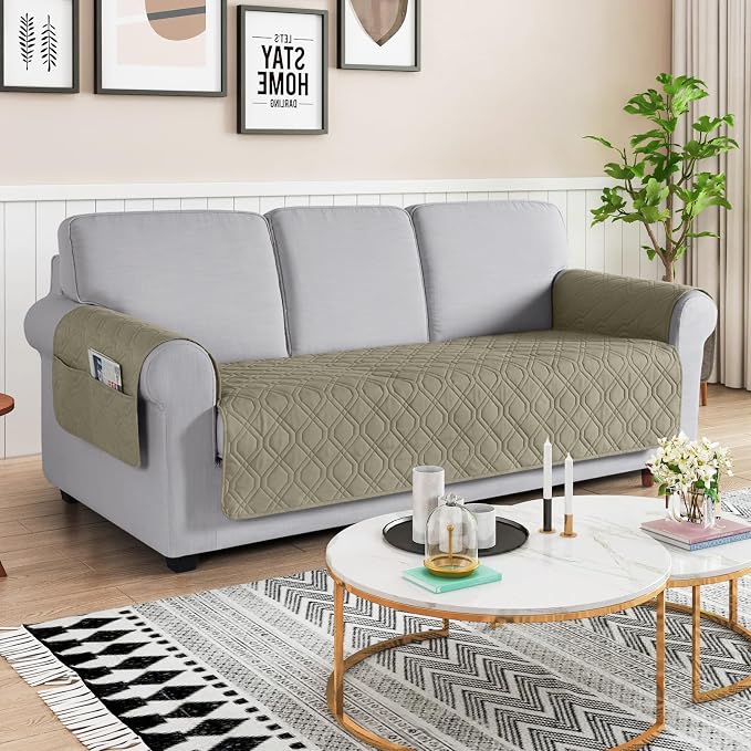 VANSOFY Waterproof Couch Cover for Pets, Taupe, 67.3" | Non-Slip, Washable, Utility Pockets, Pet Friendly, Furniture Protector Slipcover for 3 Cushion Couch - Image 2