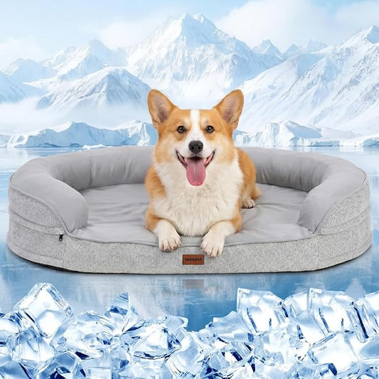 iweepet Cooling Orthopedic Dog Beds for Small & Medium Dogs, Q-MAX >0.5 Waterproof Dog Sofa Bed with Supportive 28D Egg-Crate Foam, Removable Washable Cover for Senior, Arthritis Dog by iweepet