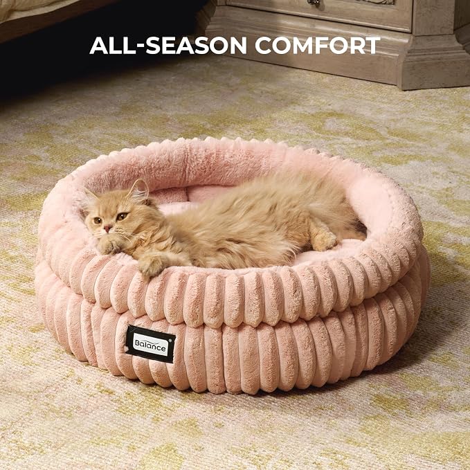 BALANCE Cat Bed Kitten Bed, Washable Round Cat Beds for Indoor Cats,Super Soft Plush Faux Fur Pet Bed for Puppy and Kitten with Anti-Slip Bottom - Image 4