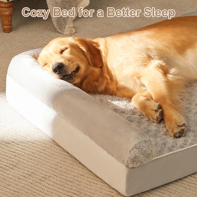 BFPETHOME Orthopedic Washable XXL Dog Bed for Senior Dog Cozy Sleep | Extra Large Waterproof Big Soft Pet Couch Bed for Dogs Relax with Removable Cover Supportive Foam Light Grey 54x36 Inch - Image 3