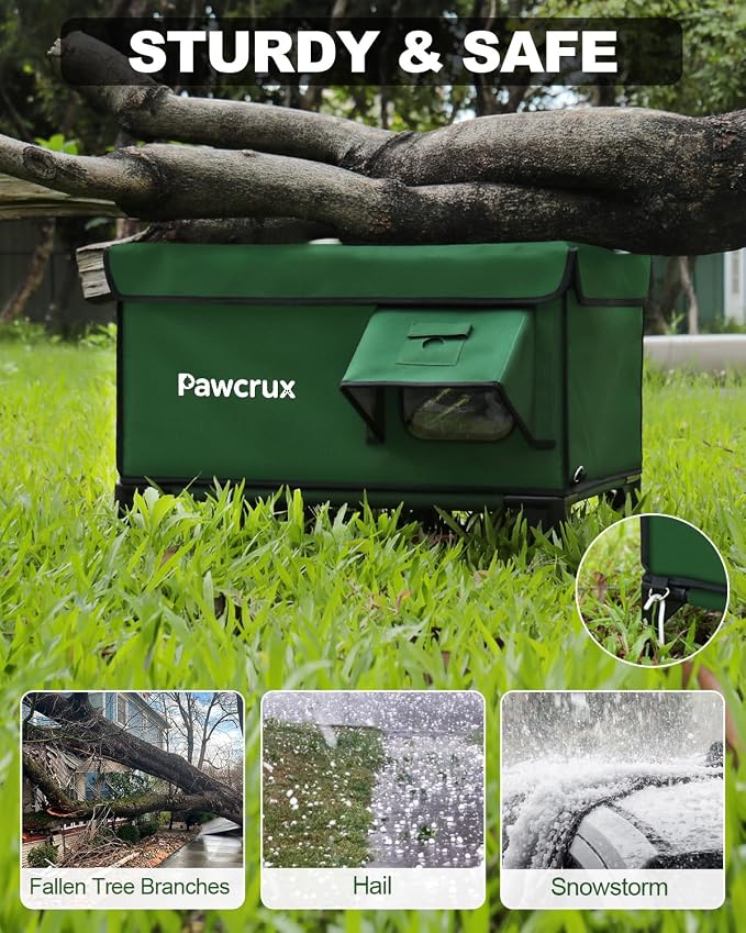 Weatherproof Heated Cat House for Outdoor in Winter, Heated Cat Bed Kitty Shelter with Cat Heating Pad, Insulated & Safe Escape Door, Warm House for Outside Stray Cat (Green, 17"x25"x17") - Image 3