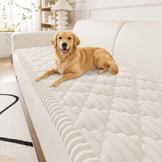 Smiry Couch Cover for Dogs Washable, Non Slip Fuzzy Pet Sofa Protector | Soft Thick Furniture Cover for Sofa, Loveseat and Sectional, Scratch & Pet Hair Resistant (White, 27.6" x 88") by Smiry