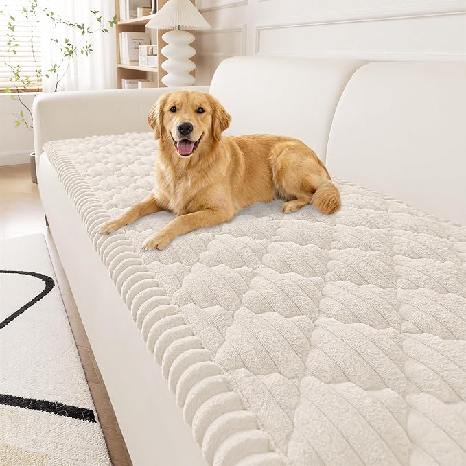 Smiry Couch Cover for Dogs Washable, Non Slip Fuzzy Pet Sofa Protector | Soft Thick Furniture Cover for Sofa, Loveseat and Sectional, Scratch & Pet Hair Resistant (White, 27.6" x 82.7") by Smiry