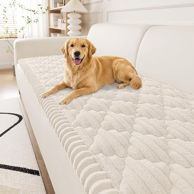 Smiry Couch Cover for Dogs Washable, Non Slip Fuzzy Pet Sofa Protector | Soft Thick Furniture Cover for Sofa, Loveseat and Sectional, Scratch & Pet Hair Resistant (White, 27.6" x 82.7") by Smiry