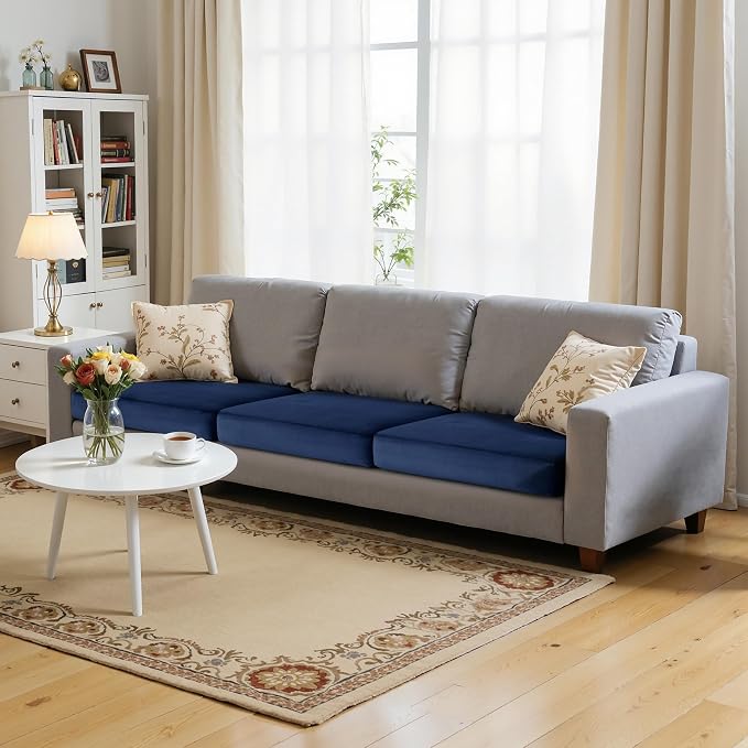 Hokway Velvet Couch Cushion Covers Water Resistant Seat Covers Stretch Sofa Cushion Protector(3 Cushion XL-Sofa, Navy) by Hokway