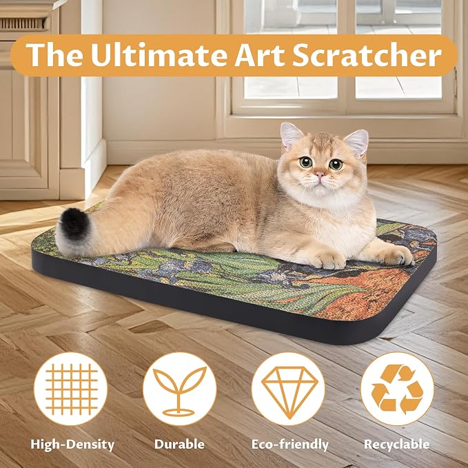 Cat Wall Scratcher, Art Cat Scratching Board for Indoor Cats | Wall Mounted Cat Scratch Pad, Water-Based Ink, Hook&Loop Strips, Floor or Wall Use, 16.7x11x1 Inch, Irises - Image 4