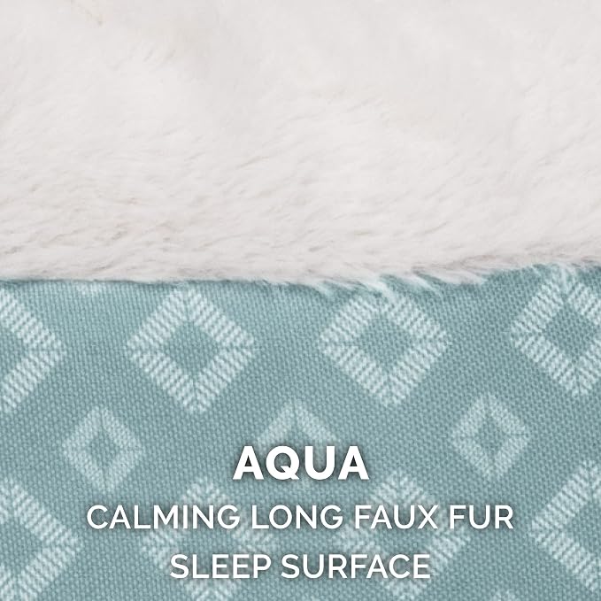 Furhaven Replacement Donut Dog Bed Cover Plush & Diamond Print Calming Cuddler, Machine Washable - Aqua, Medium - Image 3