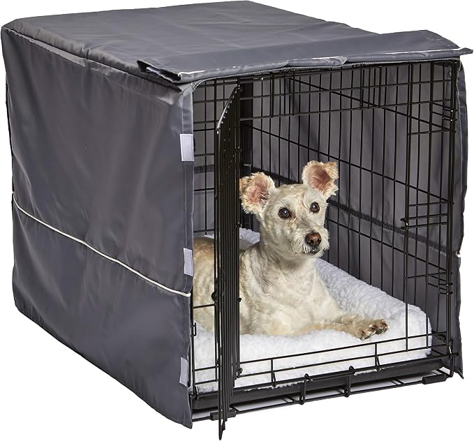 New World Midwest Homes for Pets Medium Dog Crate Cover, Polyester Privacy Kennel Cover Fits Most 30-inch Crates, Light Gray, Machine Washable, Reduces Barking & Chewing by NewWorldPetProducts