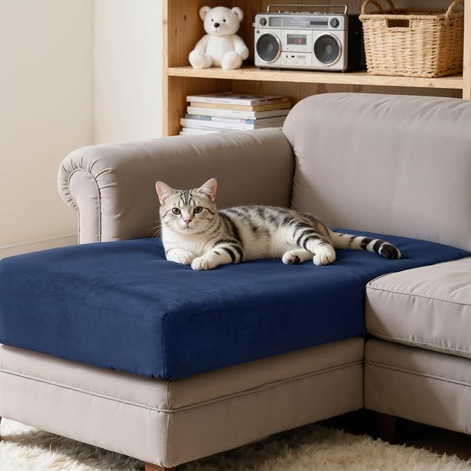 CHUN YI Velvet Couch Cushion Covers, 3 PC Water Resistant Sectional Couch Covers for L Shape Sofa, Individual Seat Cushion Protector for Pets (2 Seater + 1 Chaise, Navy Blue) - Image 6