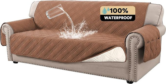 PrinceDeco 100% Waterproof Couch Cover for 3 Cushion Couch Sofa Pet Friendly Non-Slip Couch Cover for Dogs Washable Water Resistant Furniture Protector with Elastic Straps(Sofa 68", Terracotta) by PrinceDeco