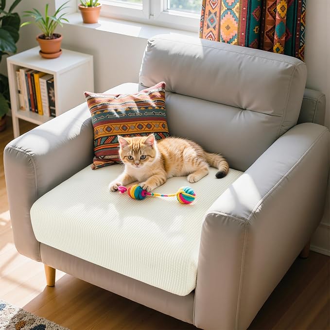 Hokway Couch Cushion Slipcovers Small Stretch Reversible Cushion Protector Slipcovers Sofa Cushion Protector Covers(Creamwhite, Small) - Image 3