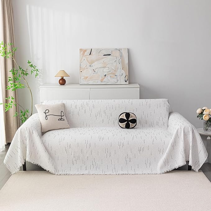 MYSKY HOME Couch Covers for 3 Cushion Couch Sofa, Sectional Couch Cover L Shape Chenille Couch Cushion Covers for Pets, Furniture Protector Cover for Dogs, Kids, 71"X150", White by MYSKYHOME