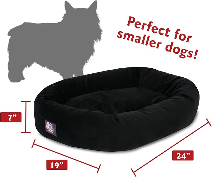 Majestic Pet 24 Inch Suede Calming Dog Bed Washable – Cozy Soft Round Dog Bed with Spine Support for Dogs to Rest Their Head - Fluffy Donut Dog Bed 24x19x7 (Inch) - Round Pet Bed Small – Black - Image 3