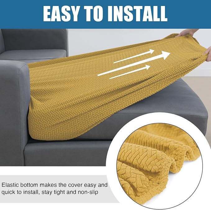 Smiry Waterproof Couch Cushion Covers, L Shape Sectional Couch Covers | Stretch Jacquard Chaise Lounge Sofa Slipcover, Washable Elastic Furniture Protector for Pets, Chaise, Ginder Yellow - Image 4