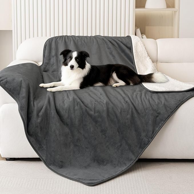 Smiry Waterproof Dog Bed Blanket, Leakproof Pet Throw Blanket for Bed Couch Sofa, Reversible Sherpa Fleece Furniture Protector Cover for Small Medium Large Dogs Cats (Dark Grey, 50x60 inches) by Smiry