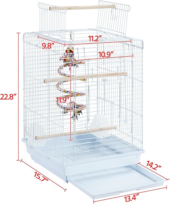 Yaheetech Open Play Top Travel Bird Cage for Conure Sun Parakeet Green Cheek Conure Lovebird Budgie Finch Canary, Small-Size Cage Portable - Image 3