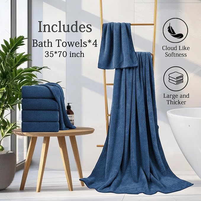 Hailea Navy Bath Towels Set 35x70 Inches - Luxury 600 GSM Oversized Bath Sheet Towel,Extra Large Microfiber - Quick Dry,Highly Absorbent,Super Soft Shower Towels Spa Hotel Bathroom Towel Set (4-Pack) - Image 6