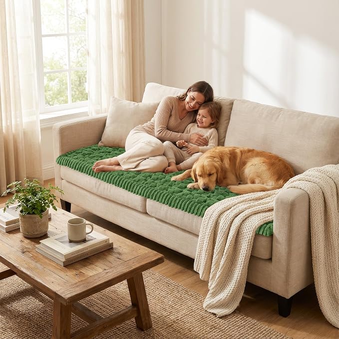 Smiry Non Slip Couch Covers for Dogs, Scratch Resistant Pet Sofa Protector | Machine Washable Soft Fuzzy Thick Furniture Cover for Sofa Loveseat Sectional Large Dogs, Olive Green, 27.6" x 82.7" - Image 5