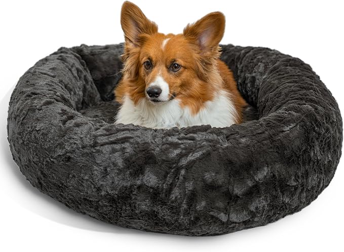 Best Friends by Sheri The Original Calming Donut Dog Bed for Medium Dogs up to 45 lbs, Lux Faux Fur, Mink Dark Gray, 30" x 30" by BestFriendsbySheri