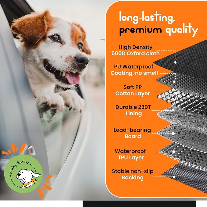 Car Back Seat Extender for Dogs – 40% Extra Space, 600D Oxford Waterproof Dog Car Seat Cover with Hard-Bottom Bridge, Non-Slip Base, Mesh Window & Storage Pockets – Foldable Design - Image 6