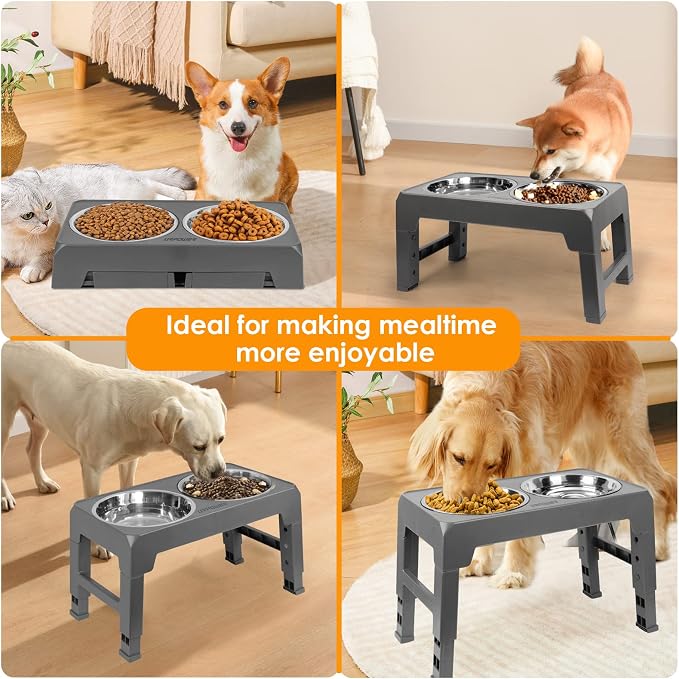 URPOWER Raised Dog Bowls 4 Height Adjustable Elevated Bowl Stand | Stainless Steel Water Bowl Non-Slip Dog Food Bowls Stand for Small Medium Large Dogs and Pets - Image 6
