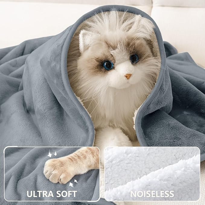 Smiry Waterproof Dog Bed Blanket, Leakproof Pet Throw Blanket for Bed Couch Sofa, Reversible Sherpa Fleece Furniture Protector Cover for Small Medium Large Dogs Cats (Grey, 50x60 inches) - Image 4