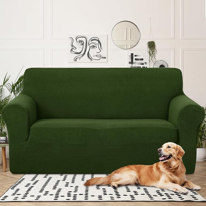 U-NICE HOME Oversized Stretch Loveseat Couch Cover, Bronze Green | 2 Cushion Sofa, 1-Piece Sofa cover, Washable, Pet friendly, Furniture protector, Polyester Spandex Jacquard fabric - Image 2