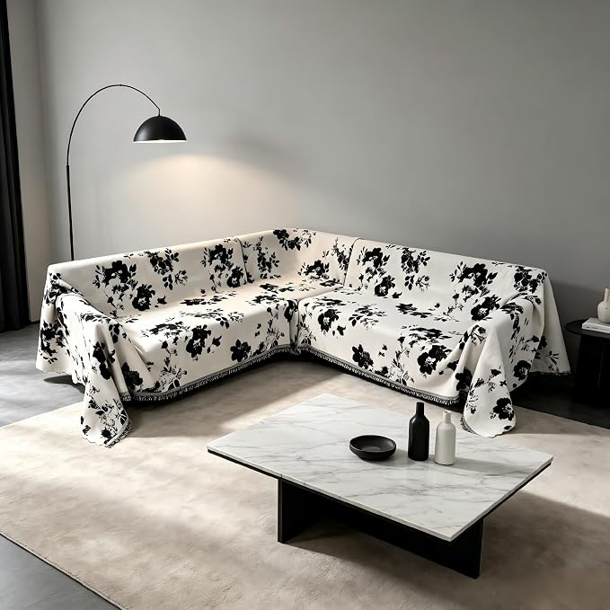 1OO% Waterproof Sectional Couch Covers for Dogs L Shaped Corner Sofa Cover Washable Chenille Sofa Slipcovers Blanket Modern Jacquard Pet Furniture Protector (91"x252", Black Flower) - Image 2