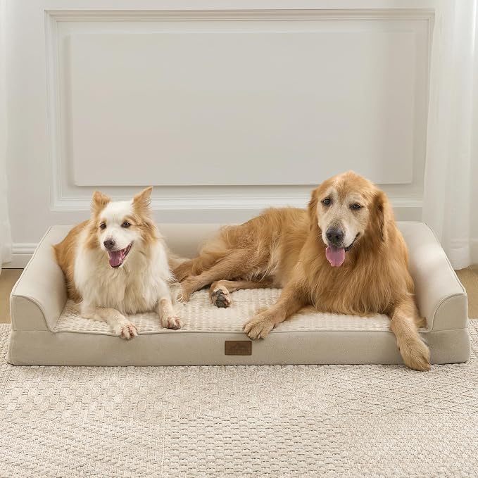 COZY KISS Orthopedic Dog Bed for Extra Large Dog 44x32 inch, XL Pet Sofa, Bolster Foam Bed with Sides, Non-Slip and Egg-Crate Big Dog Couch Bed with Washable Removable Cover, Beige - Image 3